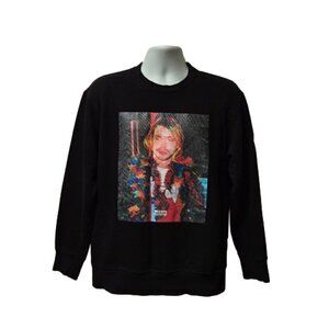 ULKIN Figure Inspired Art Kurt Cobain Black Sweatshirt Sz L
